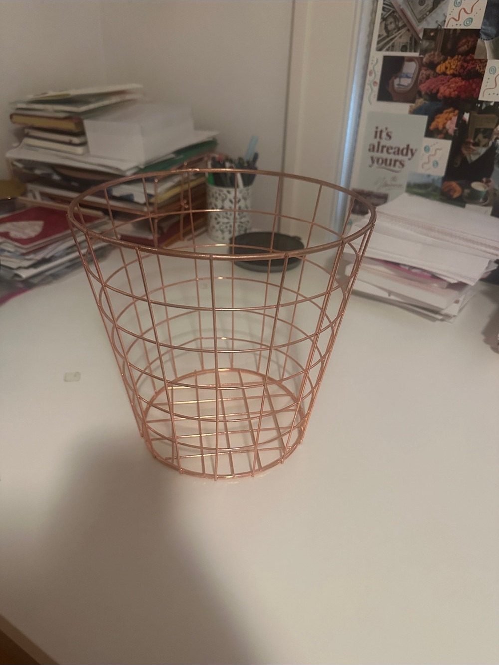 Copper Wire Mesh Wastebasket - Home Accents